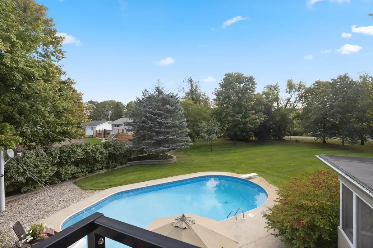 Piscine de jardin entourée de verdure